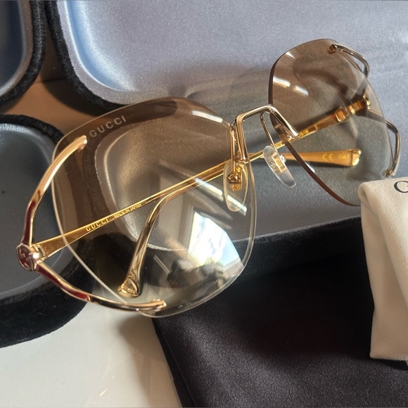 Gucci 💅✨ Brown Gradient Gold GG Lens 59 15 130mm Sunglasses GG0651S 005 NEW - Picture 11 of 14